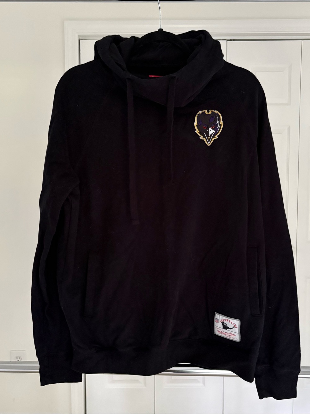 Women’s Black Pullover Hoodie Sweatshirt with Embroidered Raven Patch